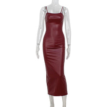 Load image into Gallery viewer, Wine Red Vintage Camisole Faux Leather Skinny Sheath Dress Split Dress Dress