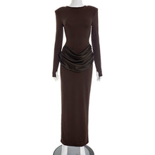 Load image into Gallery viewer, Women Clothing Autumn Winter Elegant Lady Slim Fit Long Sleeve Pleated Sheath Maxi Dress