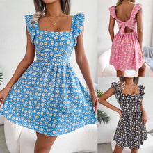 Load image into Gallery viewer, Spring Summer Backless Lace-up Daisy Print Casual Holiday Dress Women Clothing