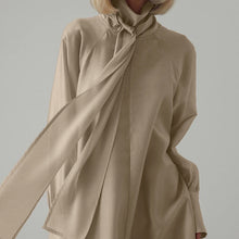 Load image into Gallery viewer, Women Clothing Stand up Collar Tie Dress Long Sleeve Side Slit Loose Casual Dress