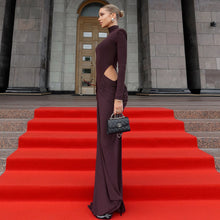 Load image into Gallery viewer, Autumn Winter Women Long Sleeved High Collar Slim Fit Pleated Sexy Cutout Sheath Dress