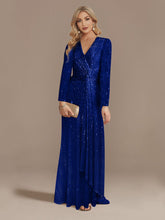 Load image into Gallery viewer, Multi Color Long Sleeve V neck Fishtail Cocktail Evening Dress Women
