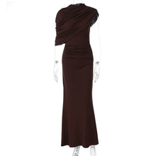 Load image into Gallery viewer, Women Clothing Summer Oblique Shoulder Design Skinny Sheath Pleated Irregular Asymmetric Dress