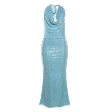 Load image into Gallery viewer, Winter Women Clothing Sequined Swing Collar Sexy Backless Halter Self Tie Slit Dress