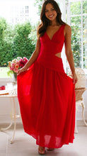 Load image into Gallery viewer, V neck Sleeveless Solid Color Stitching Big Swing Maxi Dress