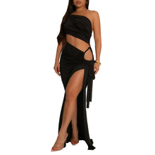 Load image into Gallery viewer, Supply Women Wear Solid Color Diagonal Collar Sexy Tube Top Split Dress