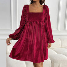 Load image into Gallery viewer, Autumn Winter Women Clothing Velvet Square Collar Solid Color Dress