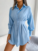 Load image into Gallery viewer, Autumn Winter Casual Lantern Sleeve Waist-Tight Asymmetric Dress Shirt Dress Women Clothing