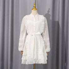 Load image into Gallery viewer, Spring Waist Controlled Short Skirt Stitching Single Breasted Vacation Lace up Dress Women Short Women Clothing