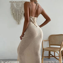 Load image into Gallery viewer, Women Clothes Sexy Sexy Cutout Lace Up Halter Spaghetti Straps Stitching Dress Maxi Dress Women
