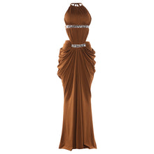 Load image into Gallery viewer, Spring Women Clothing Fashionable Sequ Stitching Halter Backless Thin Strap Sexy Front Slit Dress
