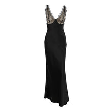 Load image into Gallery viewer, Summer Sexy V neck Lace Stitching Satin Dress Women Slim Fit Maxi Dress