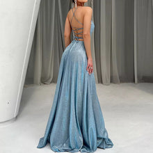 Load image into Gallery viewer, Women Sling Backless Sexy Slit Glitter Party Cocktail Evening Dress