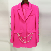 Load image into Gallery viewer, Dyed Fabric Dignified Sense of Design Sleeve Hollow Out Cutout Jeweled Bow Pearl Blazer Dress