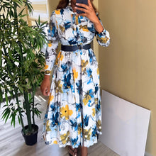 Load image into Gallery viewer, V neck Printed Waist-Controlled Casual Vacation Elegant Long Sleeve A line Dress （Without Belt）