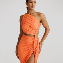 Load image into Gallery viewer, Women Clothing Spring Summer Shoulder Tube Top Backless Hollow Out Cutout Lace Pleated Dress