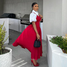 Load image into Gallery viewer, Women Clothing Autumn Elegant Bubble Sleeve Women Shirt Collar High Waist Slimming Dress Faux Two Pieces