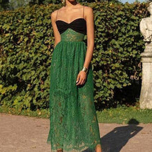 Load image into Gallery viewer, Women Clothing Sexy Suspenders Lace Green Hollow Out Cutout Holiday Mopping Maxi Dress