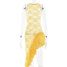Load image into Gallery viewer, Sleeveless round Neck Dress Summer Sexy Lace See through Irregular Asymmetric Maxi Dress Women