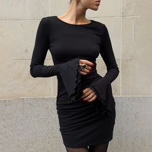Load image into Gallery viewer, Women Clothing Autumn Solid Color Slim Casual Elegant round Neck Long Sleeve Ruffled Dress