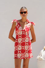 Load image into Gallery viewer, Summer Dress Printed V neck Lace up Mini Sling Dress