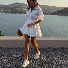 Load image into Gallery viewer, Women Clothing Casual Short A line Dress Cotton Collared 3/4 Sleeve French Shirt Dress