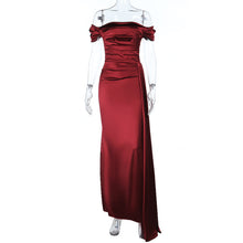 Load image into Gallery viewer, Off Shoulder Satin Dress for Women Autumn Sexy Split Dress