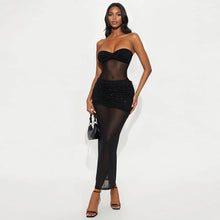 Load image into Gallery viewer, Tube Top Milk Silk Stitching Mesh Drilling Party Hip Wrapped Long Dress