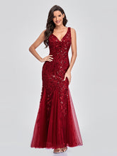 Load image into Gallery viewer, Evening Dress V neck Tulle Embroidered Sequ Sexy Mermaid Prom Dress Women Formal Dress