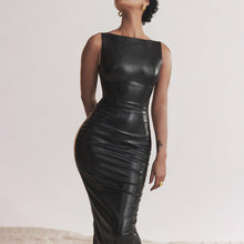 Load image into Gallery viewer, Women Dress Autumn Faux Leather Dress Split Maxi Dress Women Clothing Now