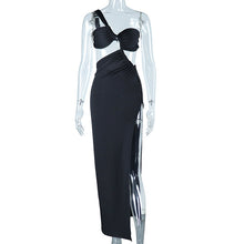 Load image into Gallery viewer, Sloping Shoulder Dress Solid Color Pullover Sexy Backless Evening Dress Long Socialite Split