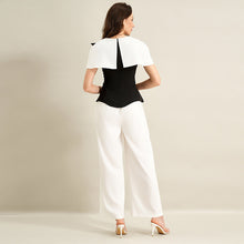 Load image into Gallery viewer, Shirt Long Twet Summer Elegant Office Black White Color Matching Women Clothing