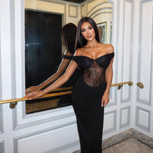Load image into Gallery viewer, Black French Sexy Lace Stitching Sexy off Shoulder Slim Sheath Dress for Women