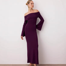 Load image into Gallery viewer, Maxi Dress Women Sexy Solid Color off Shoulder Pleated Long Sleeve Autumn Dress Women