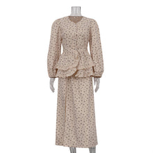 Load image into Gallery viewer, French Design Ruffled Waist Seal Printed V neck Puff Sleeve Elegant Split Dress Women Clothing