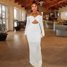 Load image into Gallery viewer, Women Clothing Hollowed Halter Pleated Hip Dress Wrapped Chest Slightly Transparent Long Sleeve One Step Dress