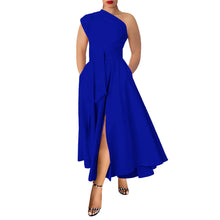 Load image into Gallery viewer, Summer Women Wear Sleeveless Diagonal Collar Solid Color Waist Tight Swing Dress