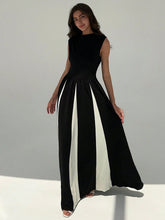 Load image into Gallery viewer, Elegant round Neck Sleeveless Waist Color Contrast Patchwork Dress Evening Dress Women Dress