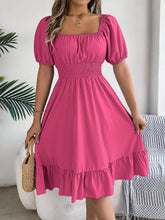 Load image into Gallery viewer, Spring Summer Casual Square Collar Short Sleeve Waist Trimming Ruffles A line Dress Women Clothing