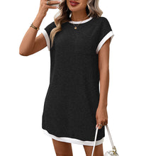 Load image into Gallery viewer, Summer Women Solid Color Casual Contrast Color Short Sleeve Pocket Dress