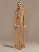 Load image into Gallery viewer, Multi Color Long Sleeve V neck Fishtail Cocktail Evening Dress Women