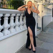 Load image into Gallery viewer, Summer V neck Halter Dress Split Sexy Backless Dress Women