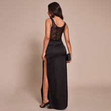 Load image into Gallery viewer, Women Clothing Autumn Winter Sexy Sleeveless Vest Lace Stitching Side Slit Dress for Women