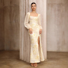 Load image into Gallery viewer, Women Clothing Cheongsam Formal Dress Plate Floral Embroidered Square Collar Slit Cocktail Dress