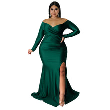 Load image into Gallery viewer, Plus Size Women Clothes Sexy Dress Nightclub V neck Formal Dress Solid Color Split Maxi Dress Autumn Winter Women