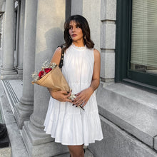 Load image into Gallery viewer, Spring Summer All Match White Elegant Dress round Neck Sexy Bow Lace up Elegant Loose Short Women Clothing