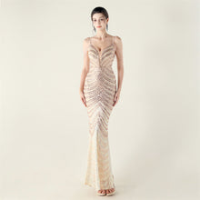 Load image into Gallery viewer, Deep V Plunge neck Wave Gradient Sequin Evening Dress Positioning Floral Cutting Craft Beaded Cocktail Battle Gown
