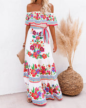 Load image into Gallery viewer, Spring Summer off Shoulder Red Floral Printed Long Large Hem Dress