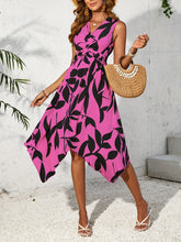 Load image into Gallery viewer, Long Sleeveless Midi Leaf Print Twist Irregular Asymmetric Dress Spring Summer Women
