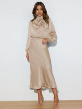 Load image into Gallery viewer, Autumn High Grade Satin Long Sleeve Loose Dress Elegant Women Evening Dress